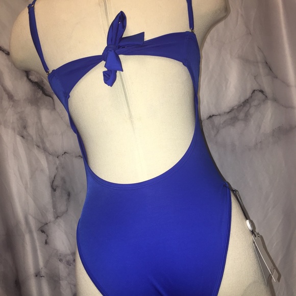 A Ché Blue Mesh Cut One Piece Bathing Suit NWT - Picture 2 of 8